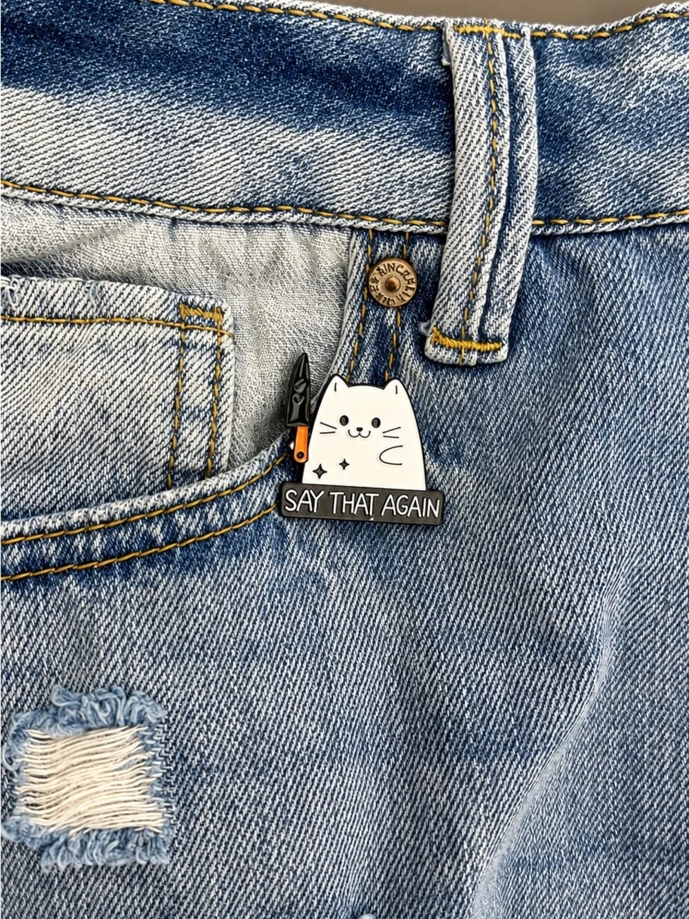 Funny Cat Enamel Pin Say That Again Knife Meme Lapel Brooch Cute Gift Badge Pin